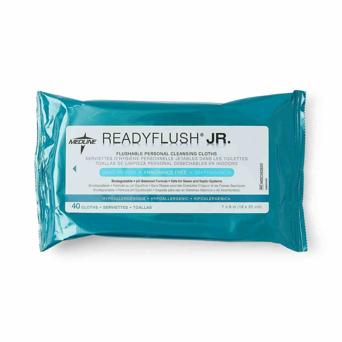 ReadyFlush Jr. Flushable Personal Cleansing Wipes, MSC263820H, Fragrance Free - Pack of 40