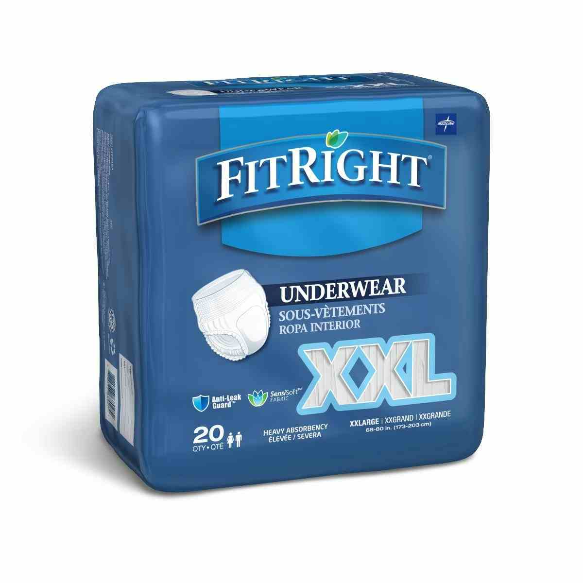 FitRight Protective Underwear, Heavy Absorbency, FIT700AZ, 2XL (68"-80") - Bag of 20