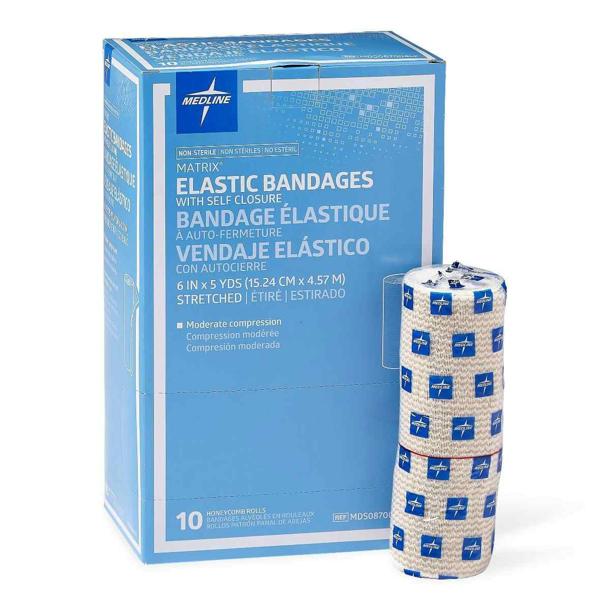 Medline Matrix Elastic Bandage with Self-Closure, MDS087006LFZ, 6" x 5 yd. - Box of 10