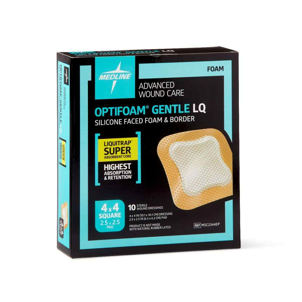 Optifoam Gentle LQ Silicone-Faced Foam Dressing with Liquitrap, MSC2344EPZ, 4 X 4 Inches - Box of 10