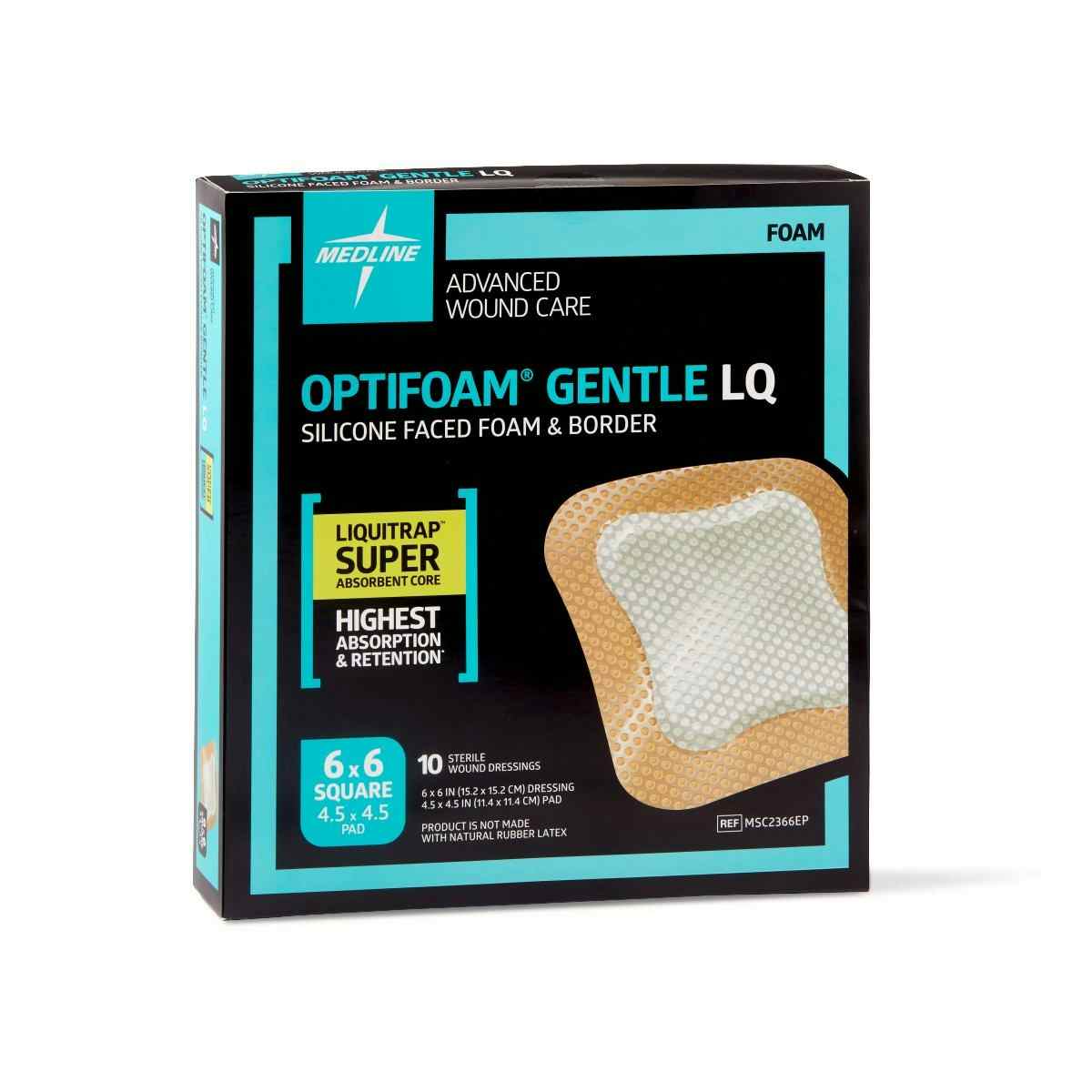 Optifoam Gentle LQ Silicone-Faced Foam Dressing with Liquitrap, MSC2366EPZ, 6 X 6 Inches - Box of 10