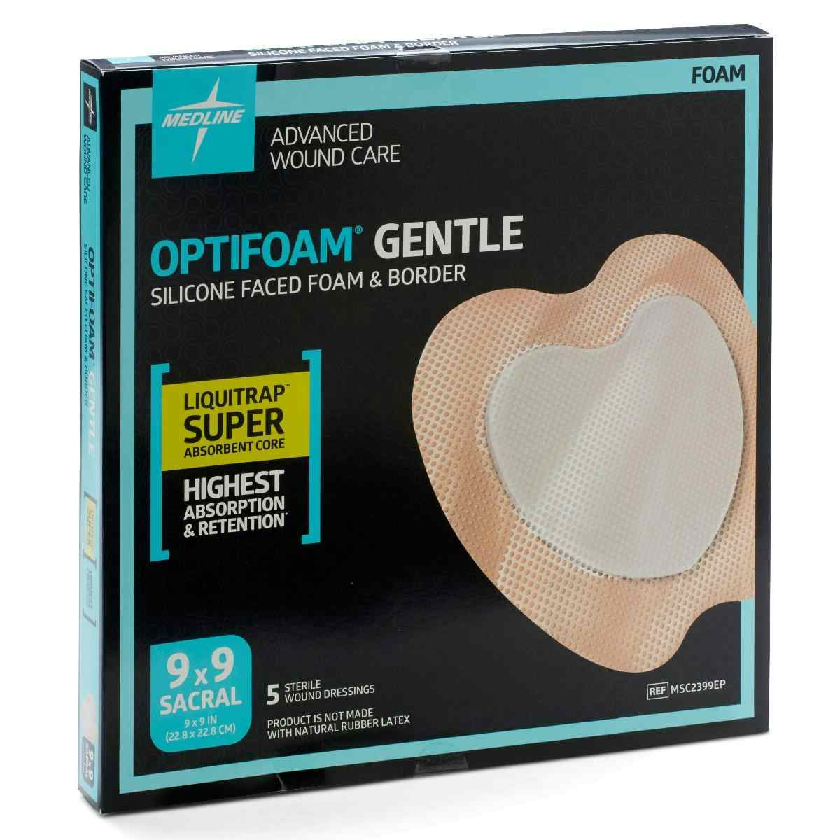 Optifoam Gentle LQ Silicone-Faced Foam Dressing with Liquitrap, MSC2399EPZ, 9 X 9 Inches - Sacrum - Box of 5