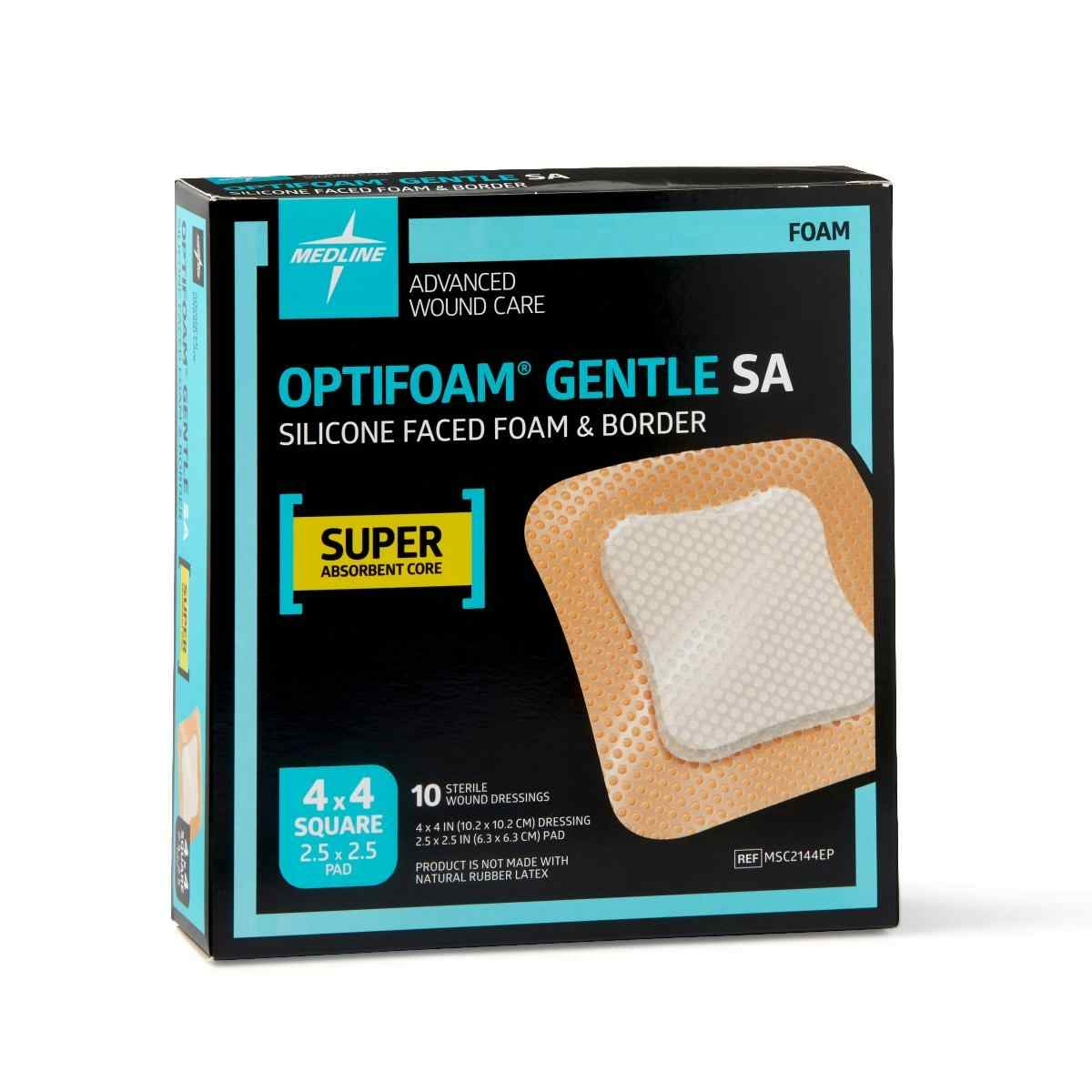Optifoam Gentle SA Silicone-Faced Foam Dressing, MSC2144EPZ, 4 X 4 Inches - Box of 10