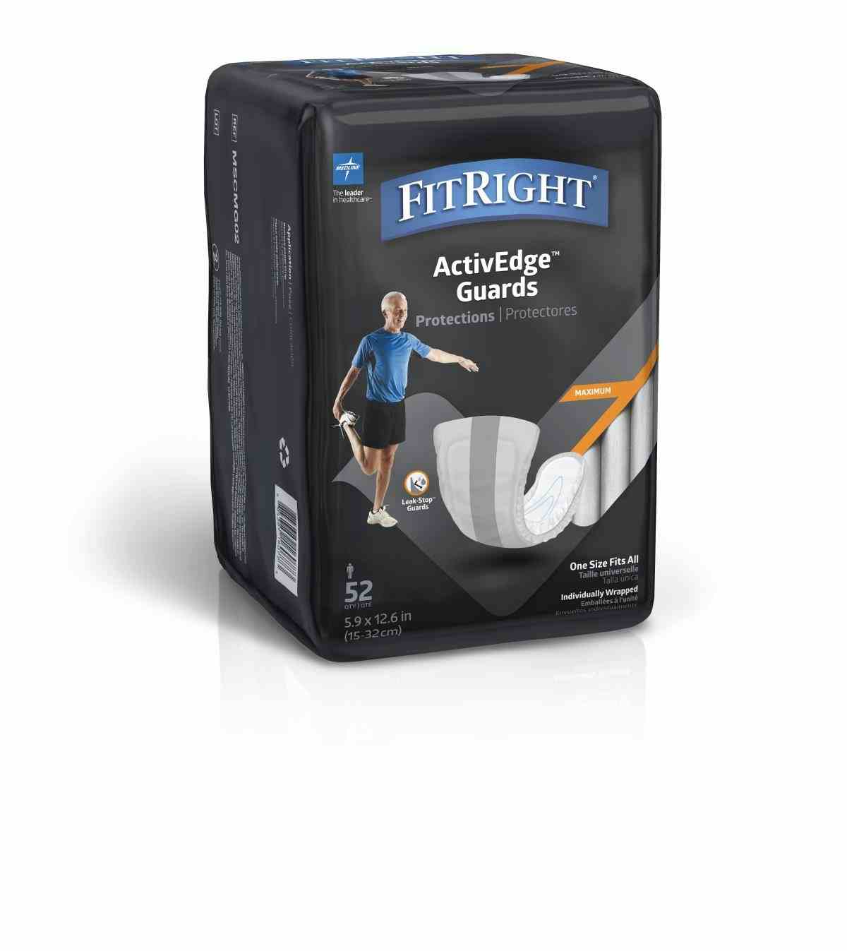 FitRight ActiveEdge Guards Incontinence Liners for Men, Level 3, MSCMG02Z, 6 X 11 Inches - Bag of 52