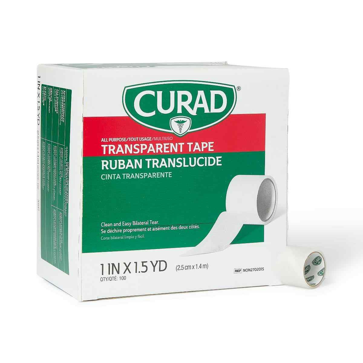 CURAD Transparent Adhesive Tape, NON270201SZ, 1" X 1.5 yd - Box of 100