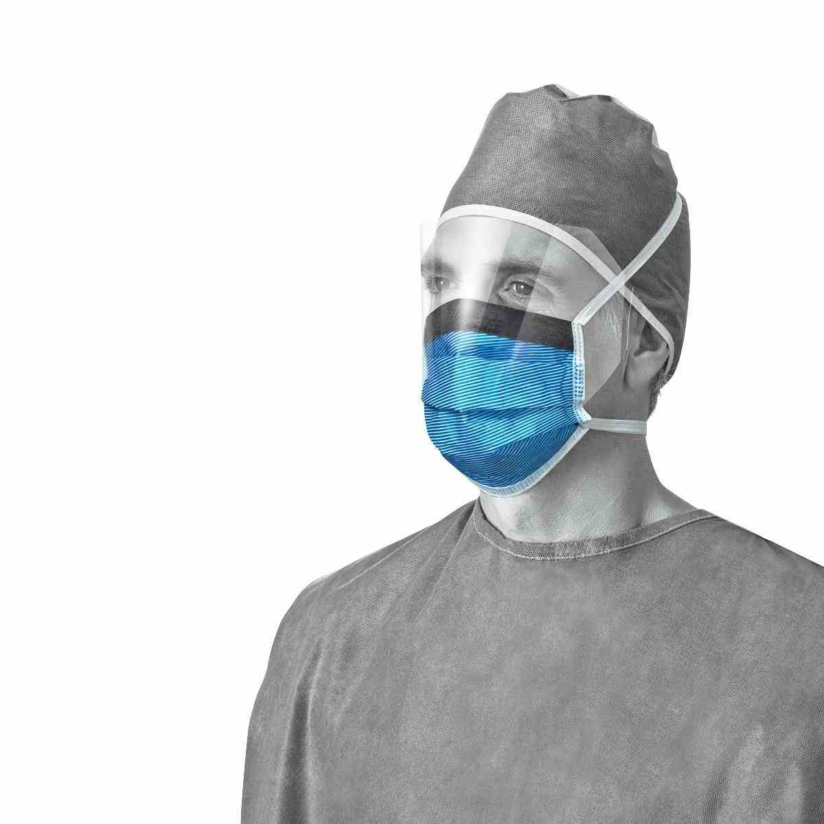 Medline ASTM Level 3 Surgical Face Masks with Eye Shield, NON27810, Case of 250