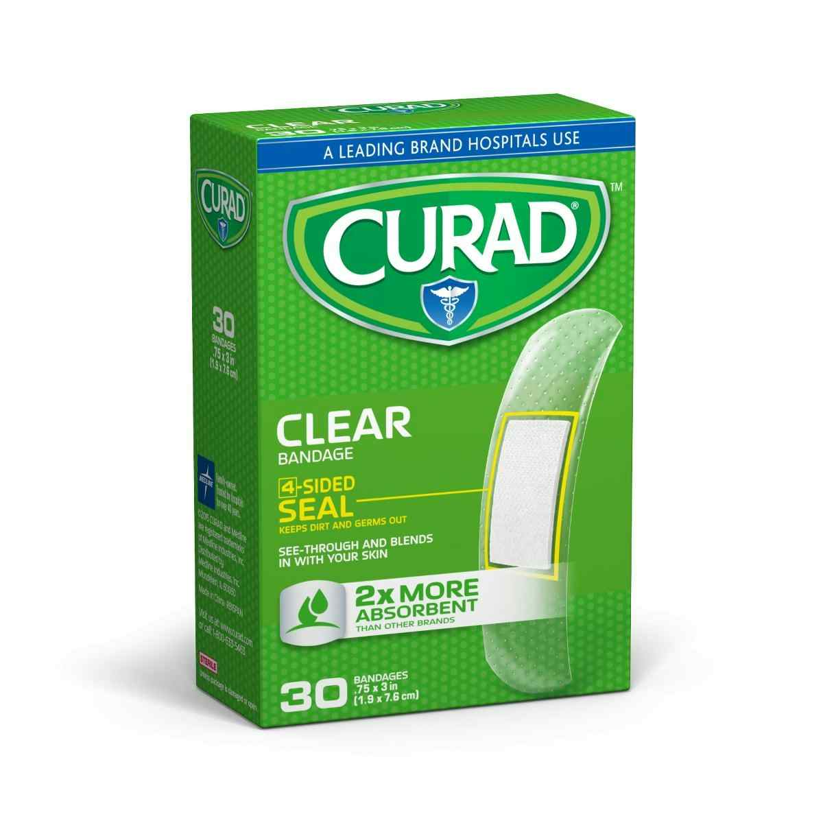 Curad Clear Adhesive Bandages, CUR44010RBH, 3/4" X 3" - Box of 30