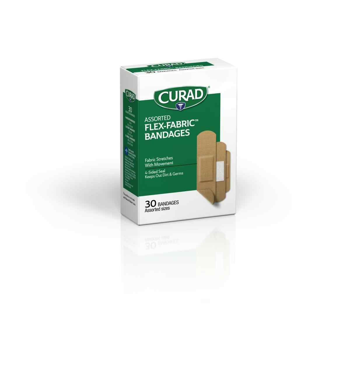 Curad Flex-Fabric Bandages, Assorted Sizes, CUR47314RBH, Box of 30