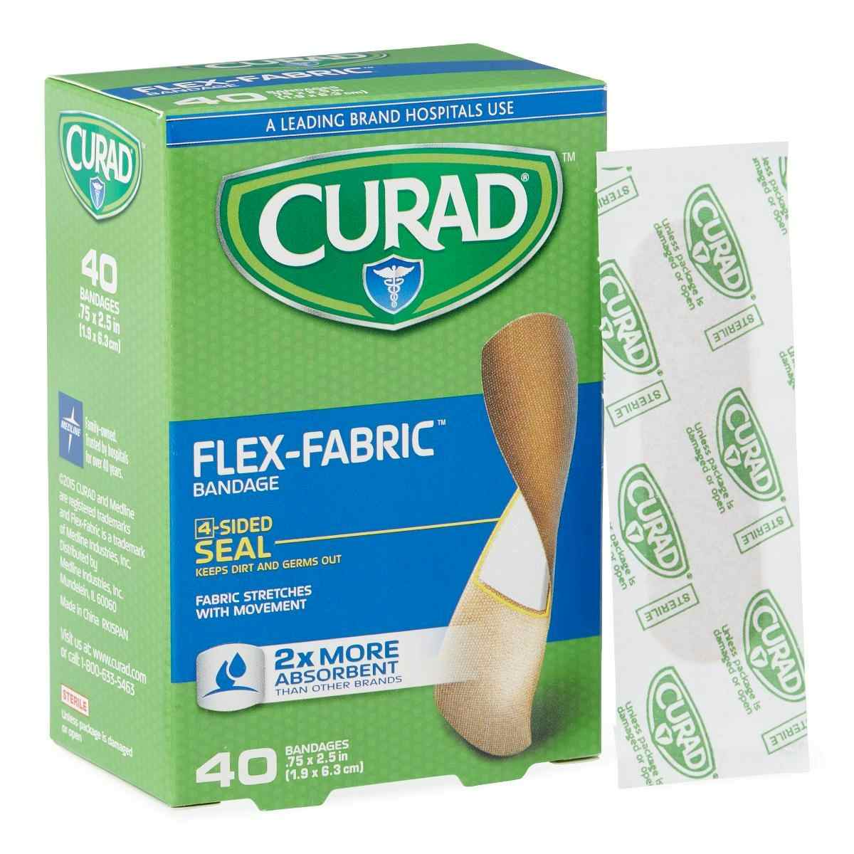 Curad Flex-Fabric Bandages, 3/4" X 2 1/2", CUR45245RBZ, 3/4" X 2 1/2" - Box of 40