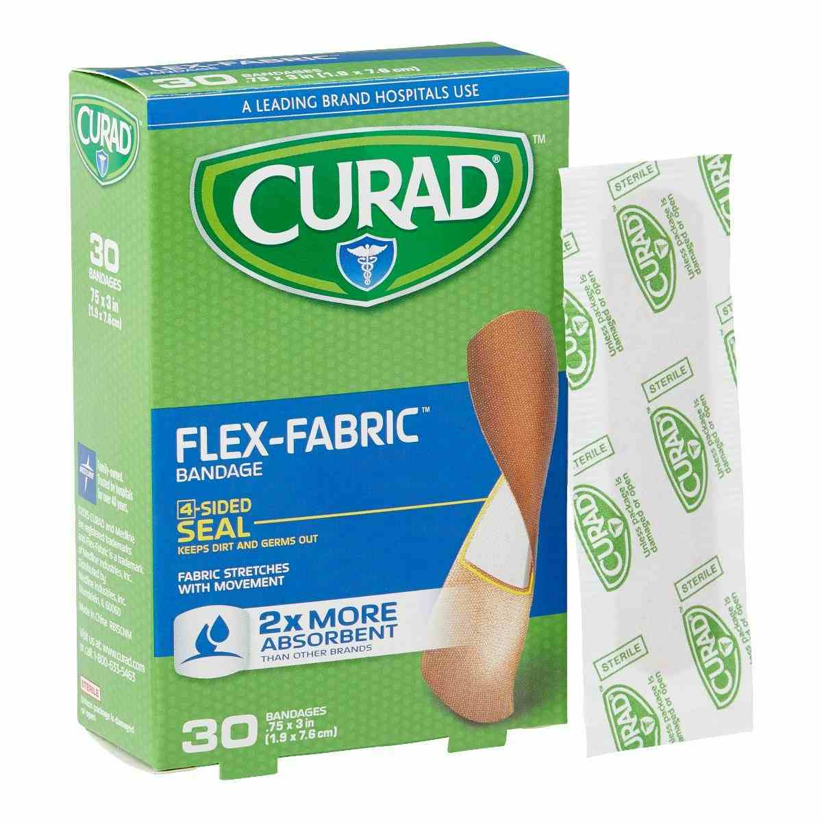 Curad Flex-Fabric Bandages, 3/4" X 3", CUR47315RRB, 3/4" X 3" - Case of 24