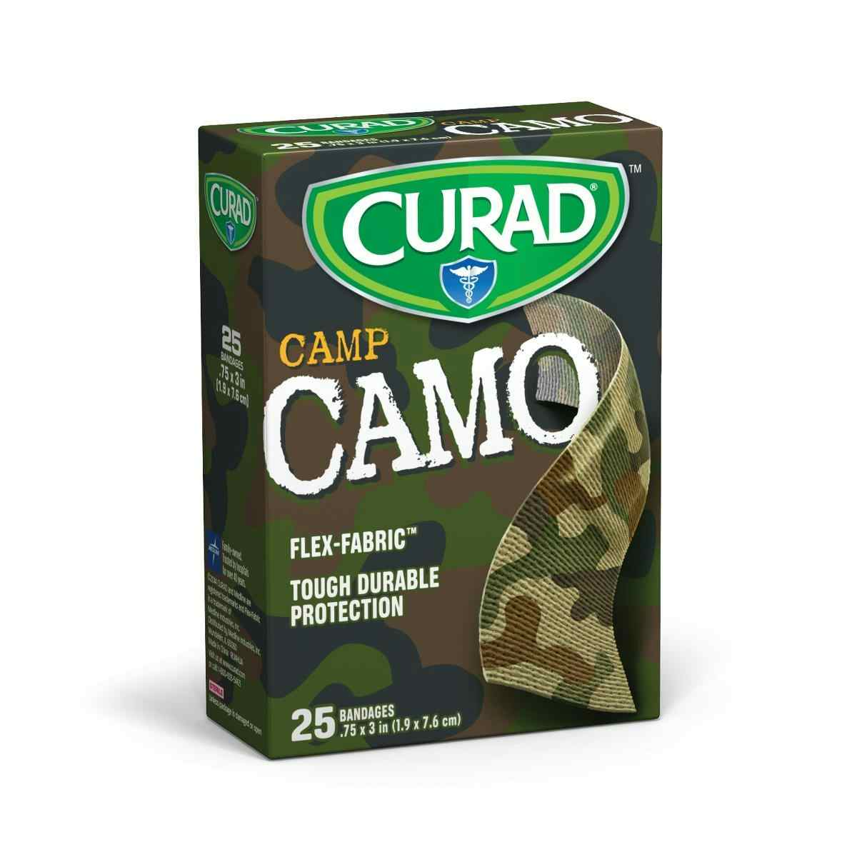 Curad Camp Camo Flex-Fabric Adhesive Bandages, CUR45701RBZ, Green - 3/4" X 3" - Box of 25