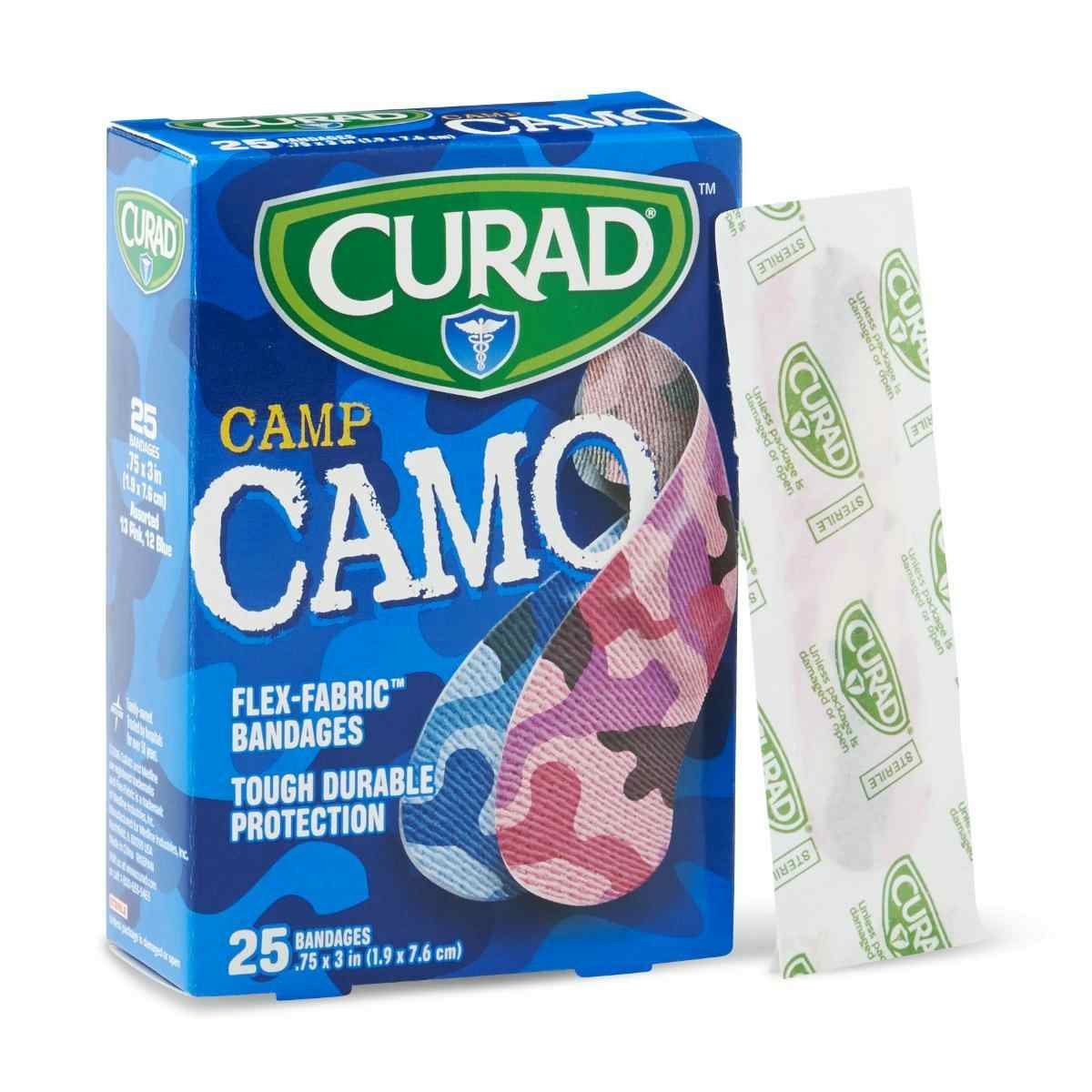 Curad Camp Camo Flex-Fabric Adhesive Bandages, CUR45702RBZ, Pink - 3/4" X 3" - Box of 25