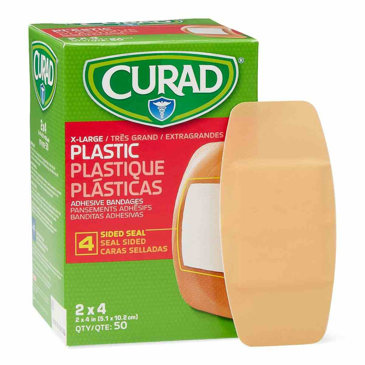 Curad Plastic Adhesive Bandages, NON25504Z, 2" X 4" - Box of 50