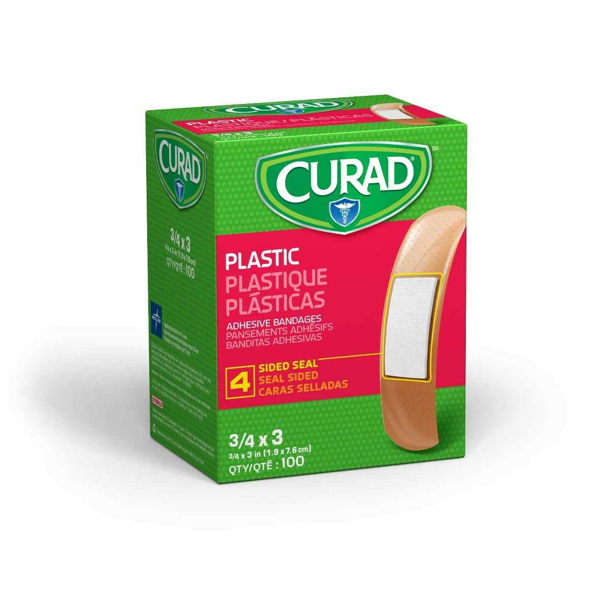 Curad Plastic Adhesive Bandages, NON25500Z, 3/4" X 3" - Box of 100