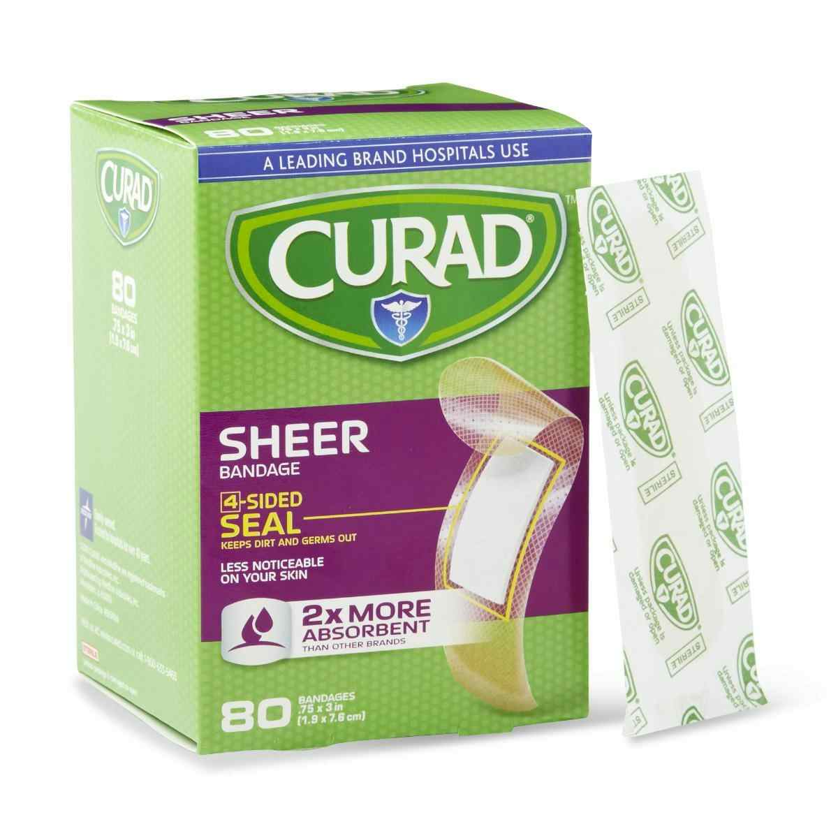 Curad Sheer Adhesive Bandages, CUR02279RBZ, 3/4" X 3" - Box of 80