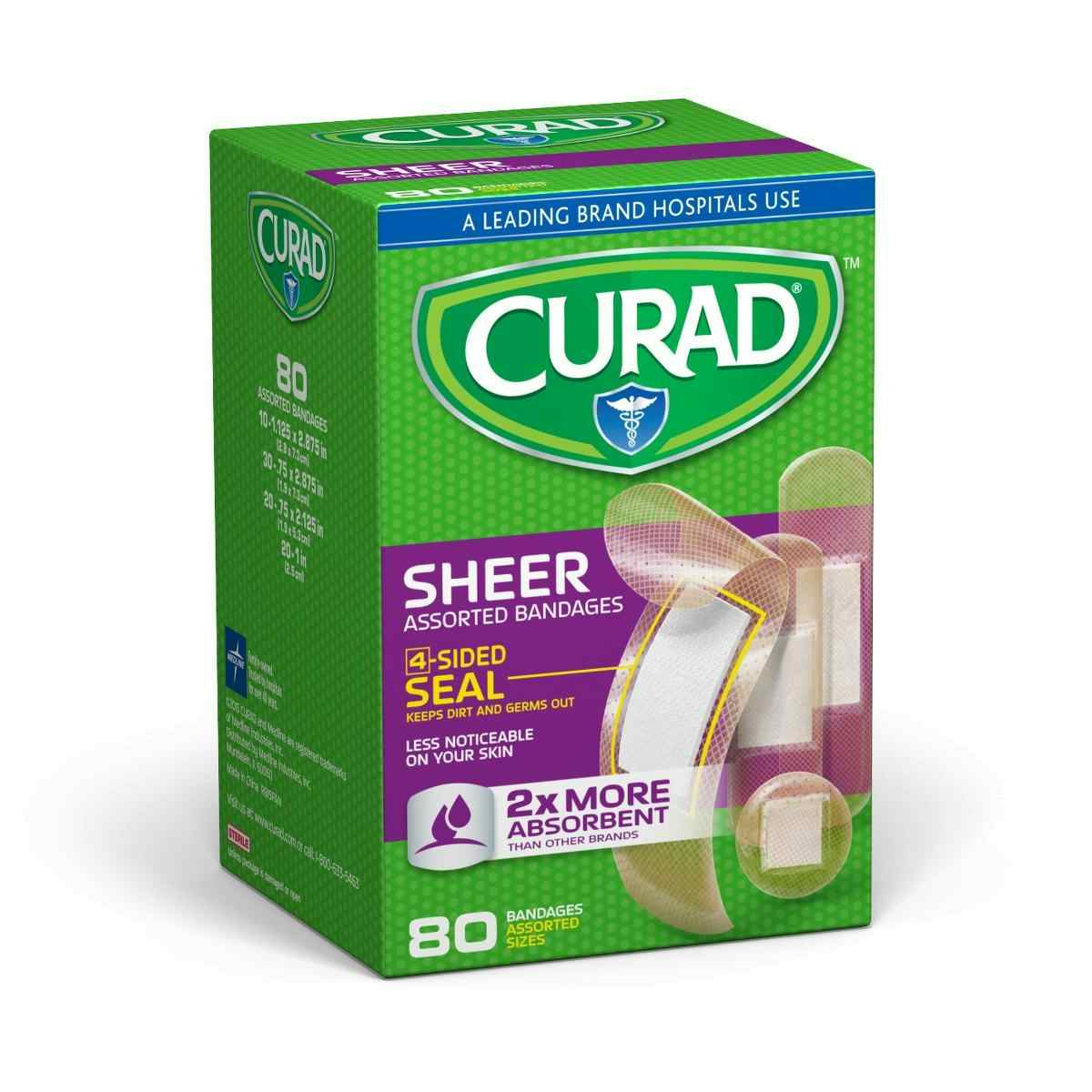Curad Sheer Adhesive Bandages, CUR45243RB, Assorted Sizes - Case of 24