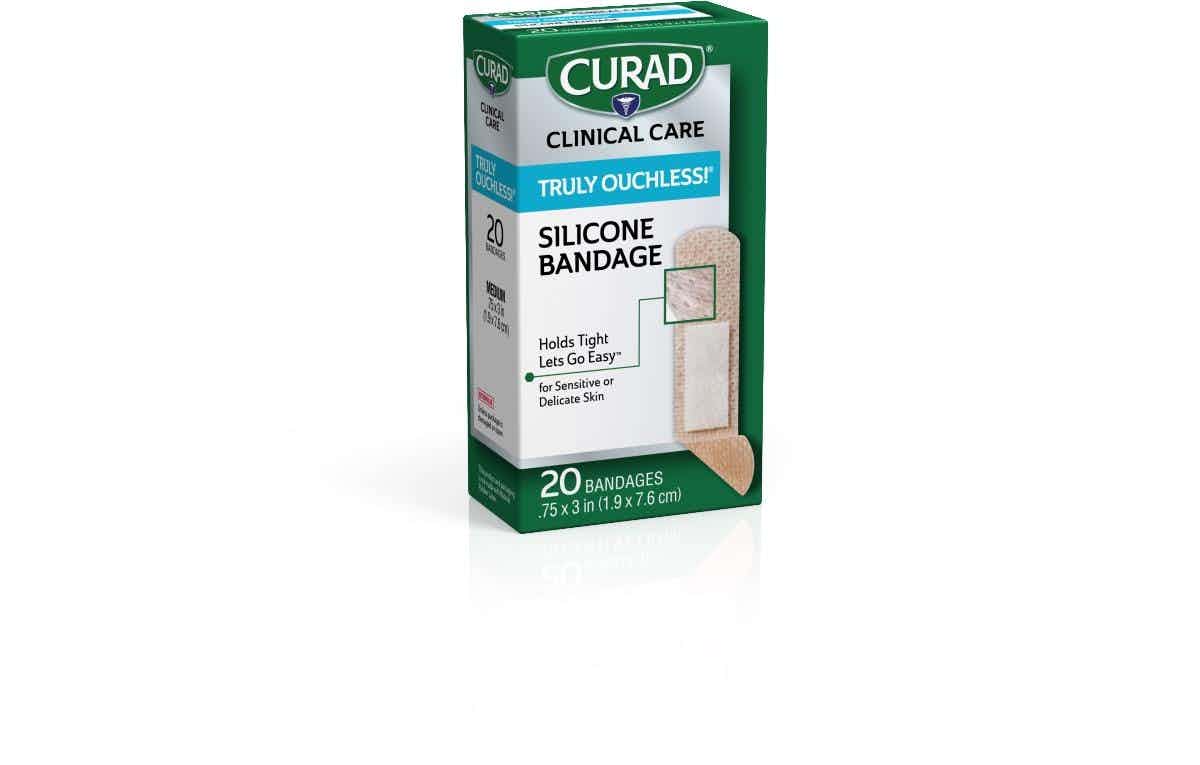 Curad Truly Ouchless Silicone Bandages, CUR5002V1H, 0.75" X 3" - Box of 20