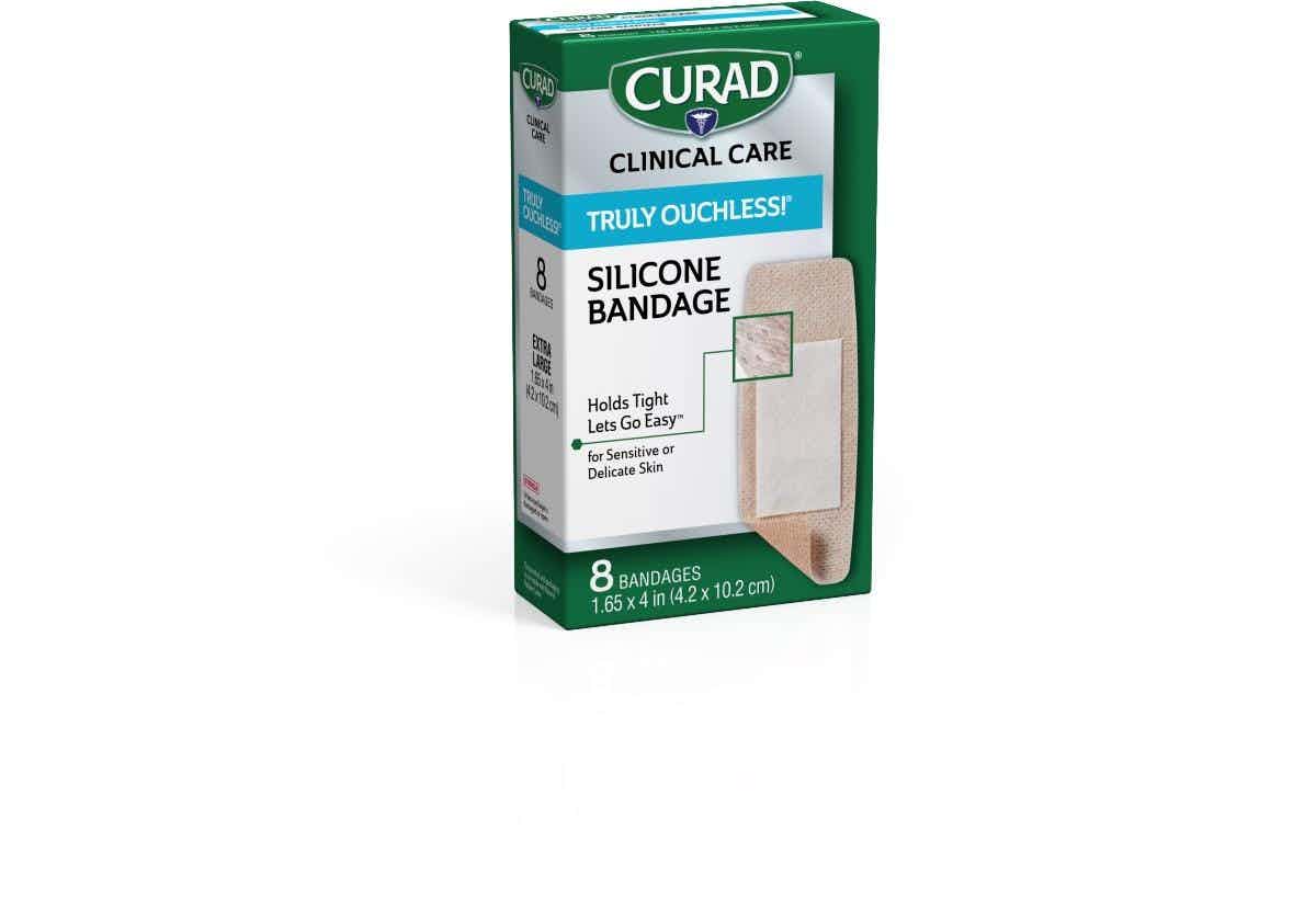 Curad Truly Ouchless Silicone Bandages, CUR5003V1H, 1.625" x 4" - Box of 8