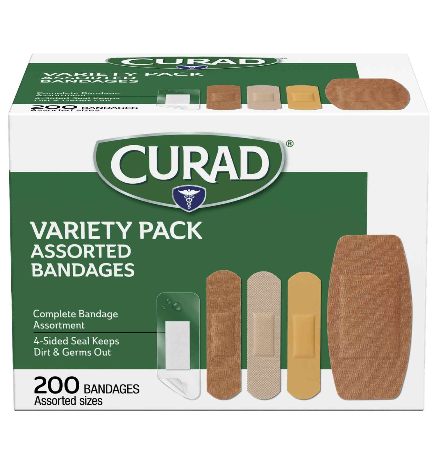 Curad Waterproof Variety Pack Bandages, CUR0800RBH, Box of 200