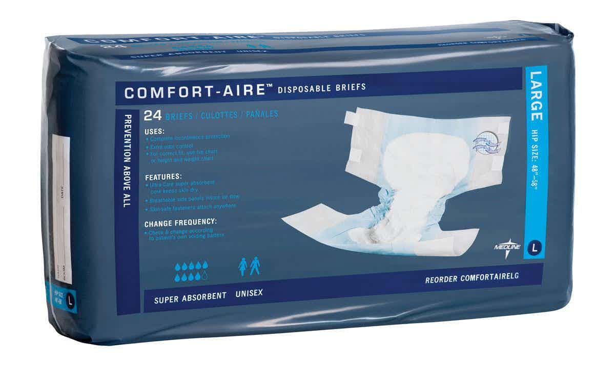 Medline Comfort-Aire Adult Briefs with Tabs, Heavy Absorbency, COMFORTAIRELG, L (48"-58") - Case of 72