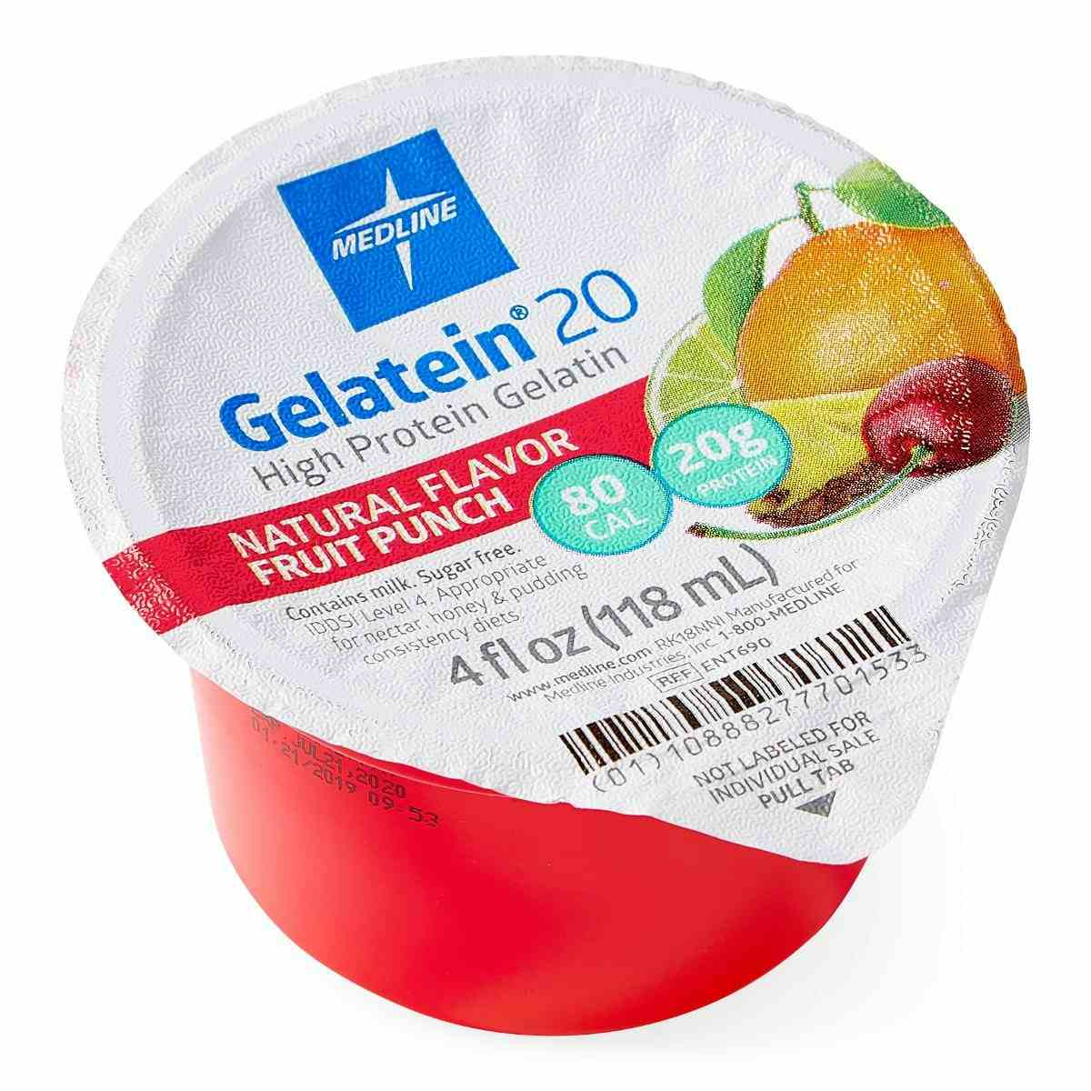 Medline Gelatein 20 High Protein Supplement, Fruit Punch Flavor, 4-oz., ENT690, Case of 36