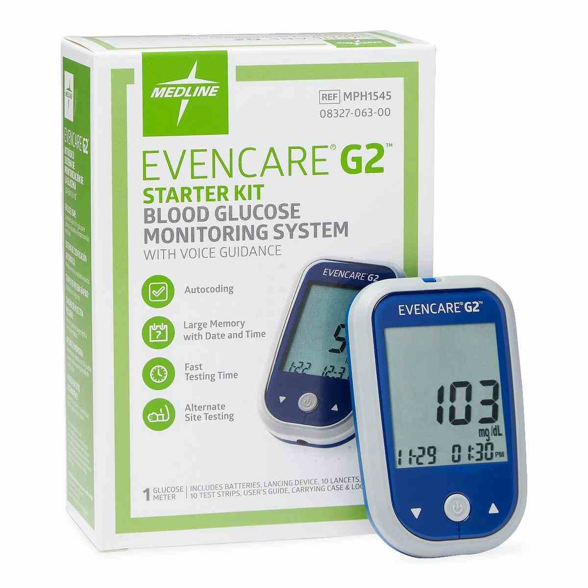EvenCare G2 Blood Glucose Monitoring System Starter Kit , MPH1545, 1 Each