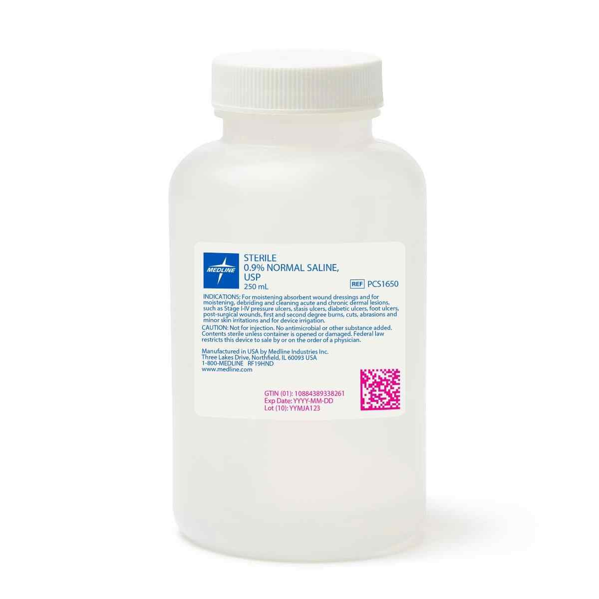 Medline 0.9% Normal Sterile Saline Solution, USP, PCS1650,  250 ml - Case of 24