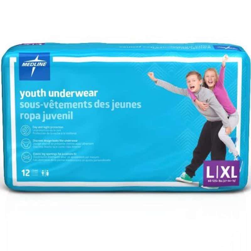 Medline Youth Protective Underwear, Heavy Absorbency, MSC23003A, L/XL (20-28") - Case of 48