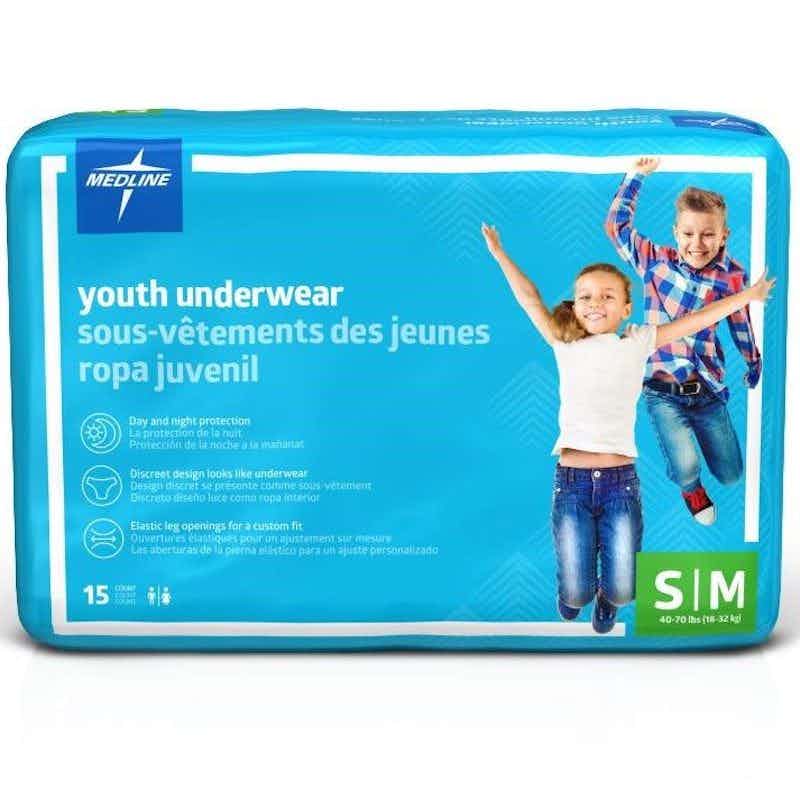 Medline Youth Protective Underwear, Heavy Absorbency, MSC23001AH, S/M (15-20") - Bag of 15