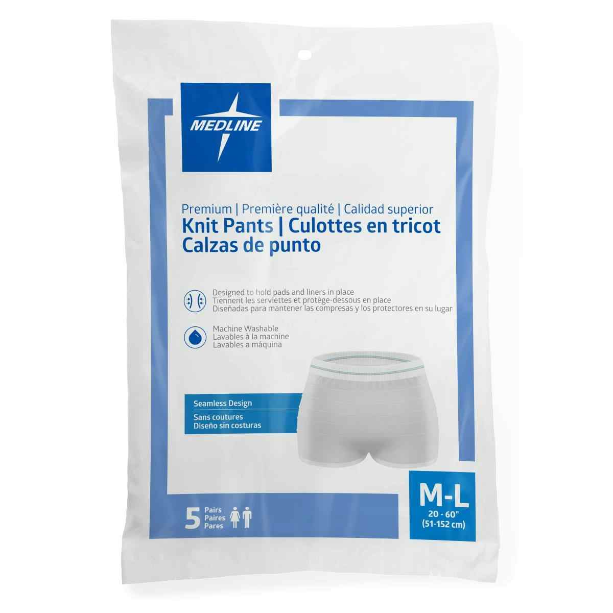 Medline Premium Knit Incontinence Underpants, MSC86300Z, M/L (20"-60") - Bag of 5