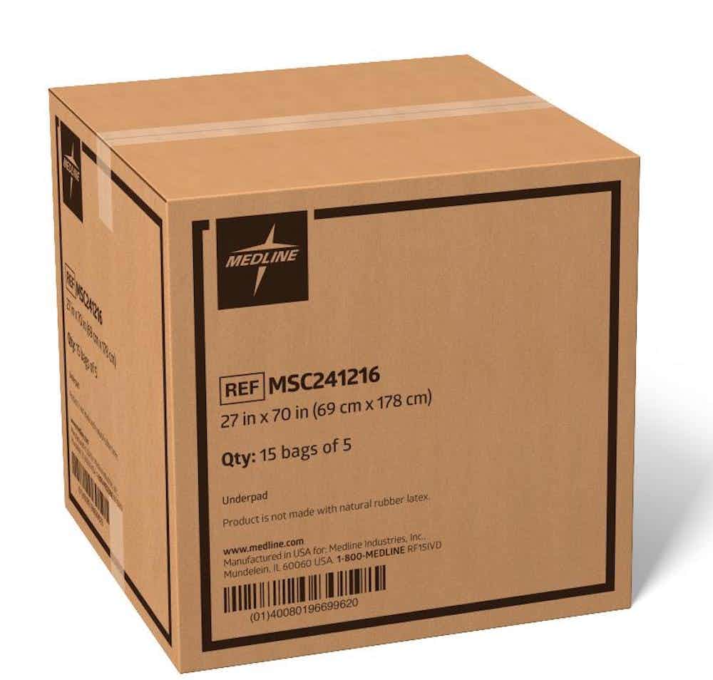 Medline Tuckable Disposable Underpads, Super Absorbency, MSC241216, 27" X 70" - Case of 75