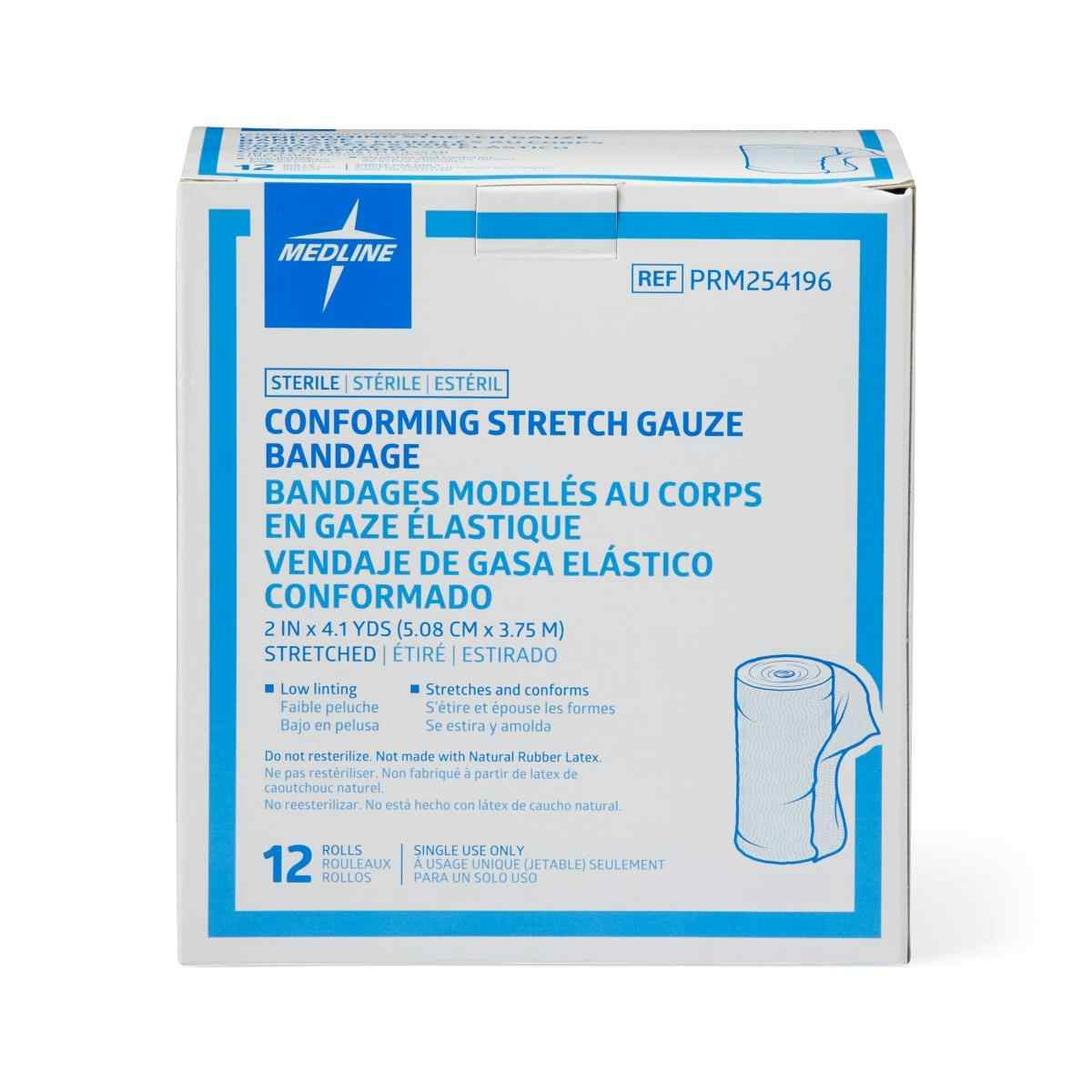 Medline Conforming Stretch Gauze Bandages, Light Weight, PRM254196, 2" X 4.1 yd. - Case of 96