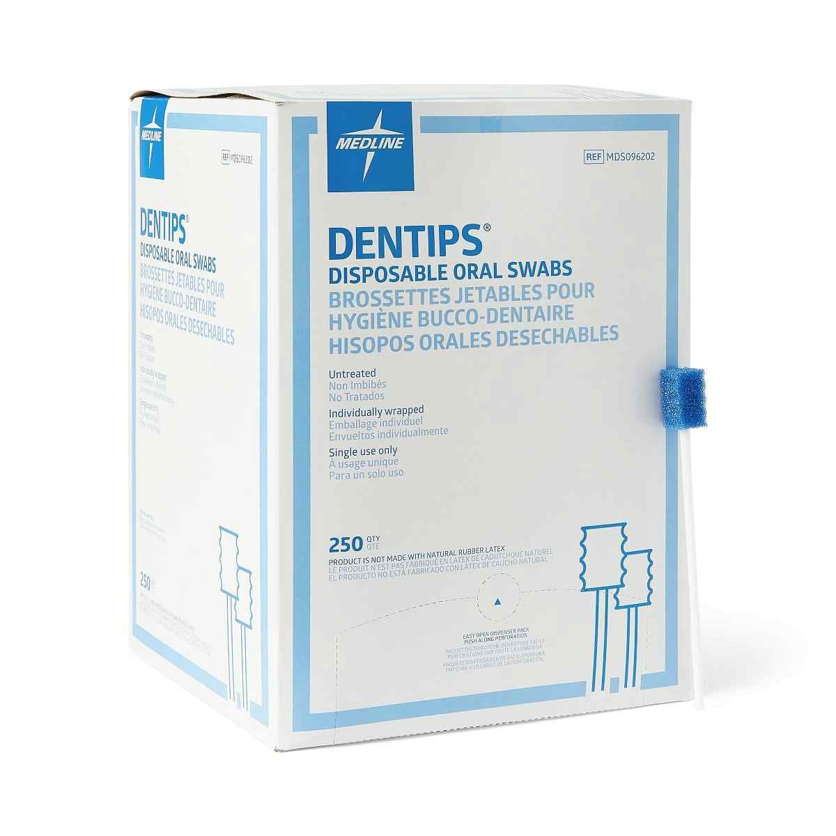 Medline DenTips Oral Swabsticks, Untreated, MDS096202Z, Blue - Box of 250 