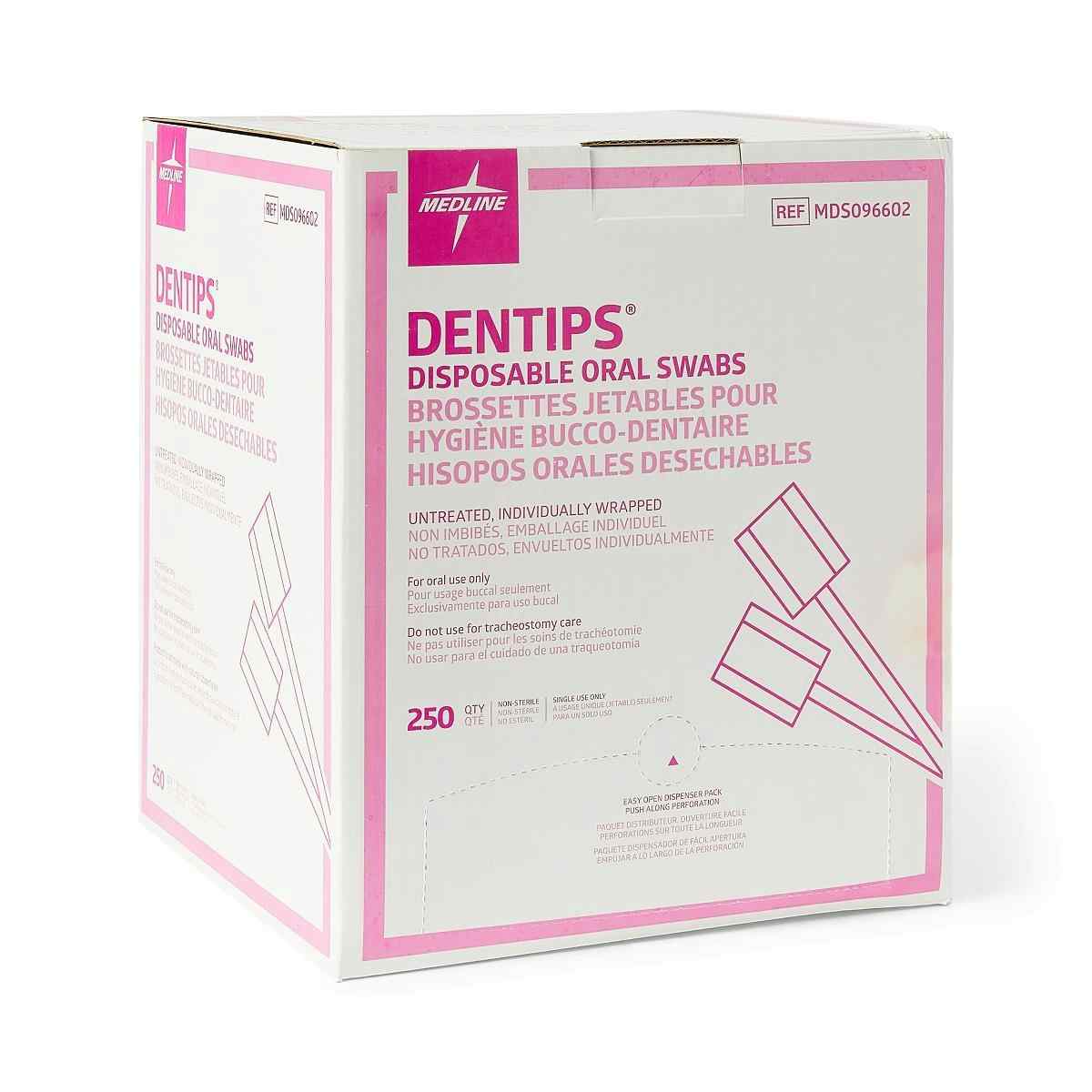 Medline DenTips Oral Swabsticks, Untreated, MDS096602, Pink - Case of 1000 