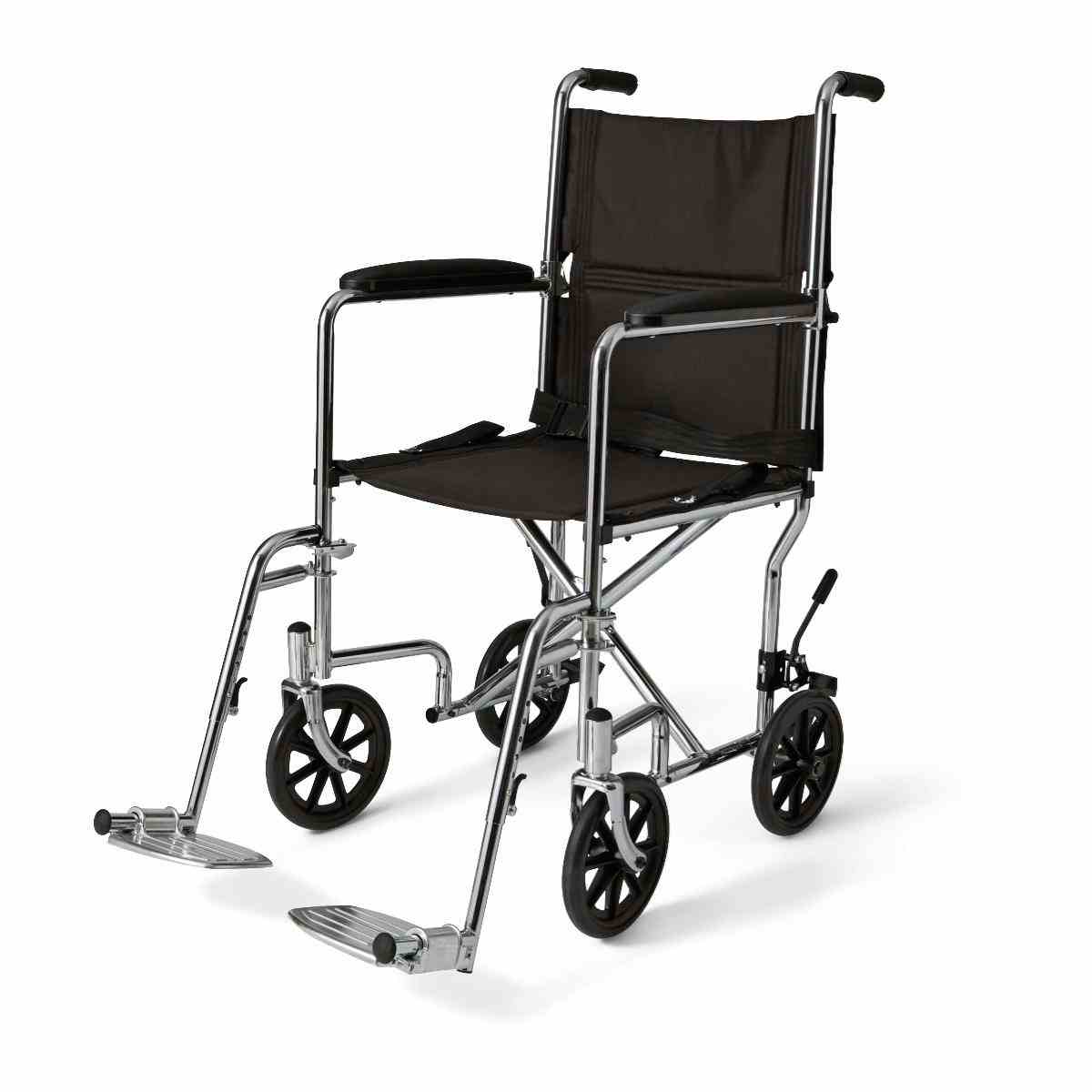 Medline Basic Transport Chair, Permanent Armrests, Detachable Swing-Away Footrests, 8", MDS808200, Black - 1 Each