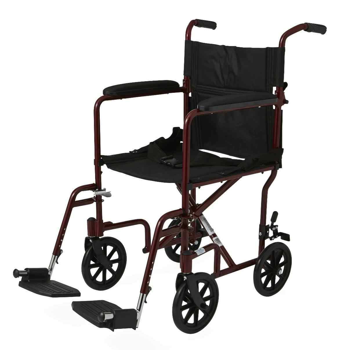 Medline Basic Transport Chair, Permanent Armrests, Detachable Swing-Away Footrests, 8", MDS808200ARE, Red - 1 Each