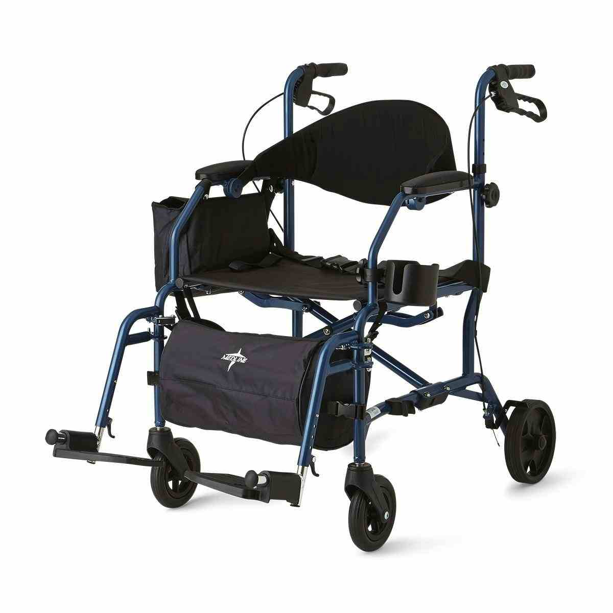 Medline Translator Combination Transport Chair and Rollator, Swing-Away Footrests, 8", MDS808200TR, Blue - 1 Each