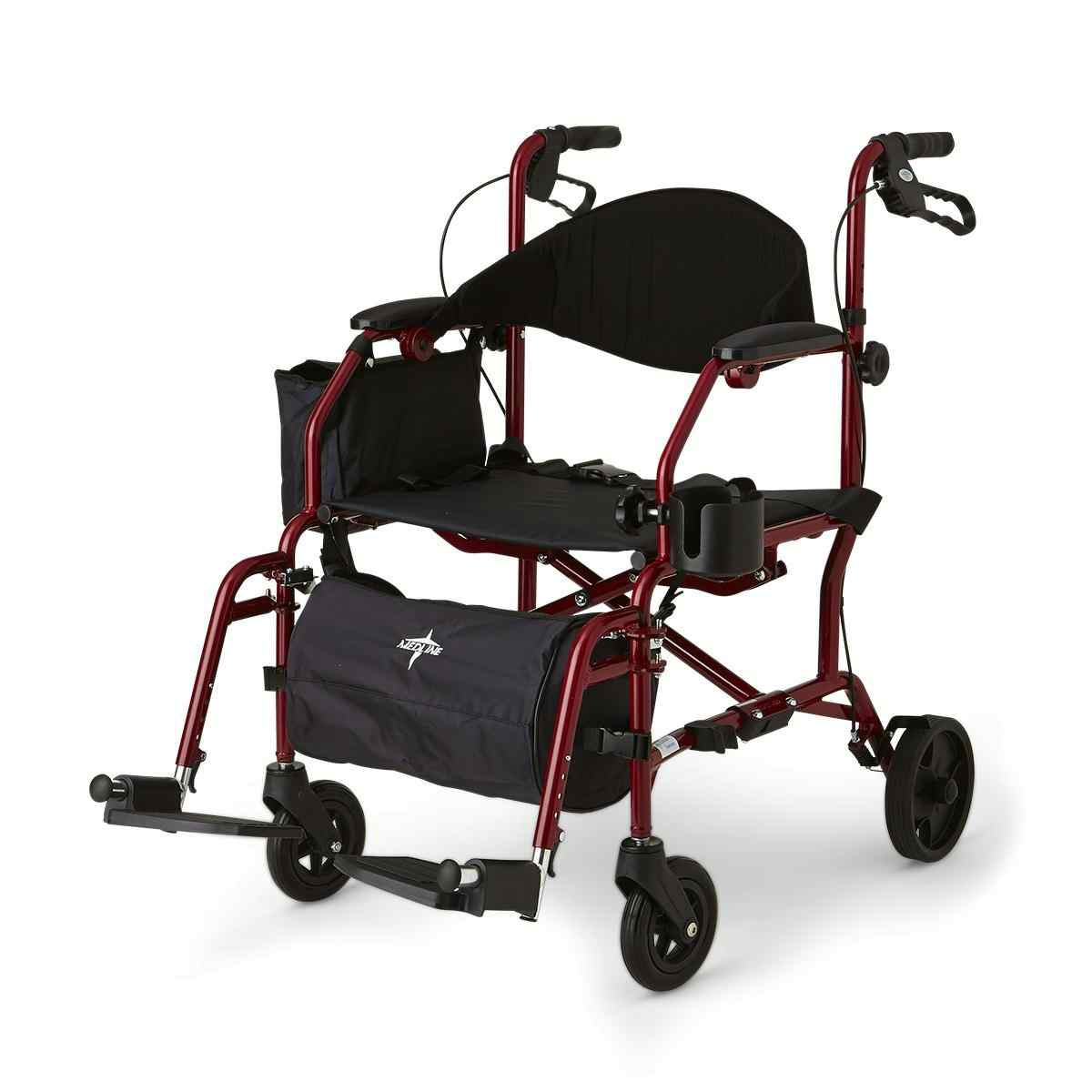 Medline Translator Combination Transport Chair and Rollator, Swing-Away Footrests, 8", MDS808200TRR, Red - 1 Each