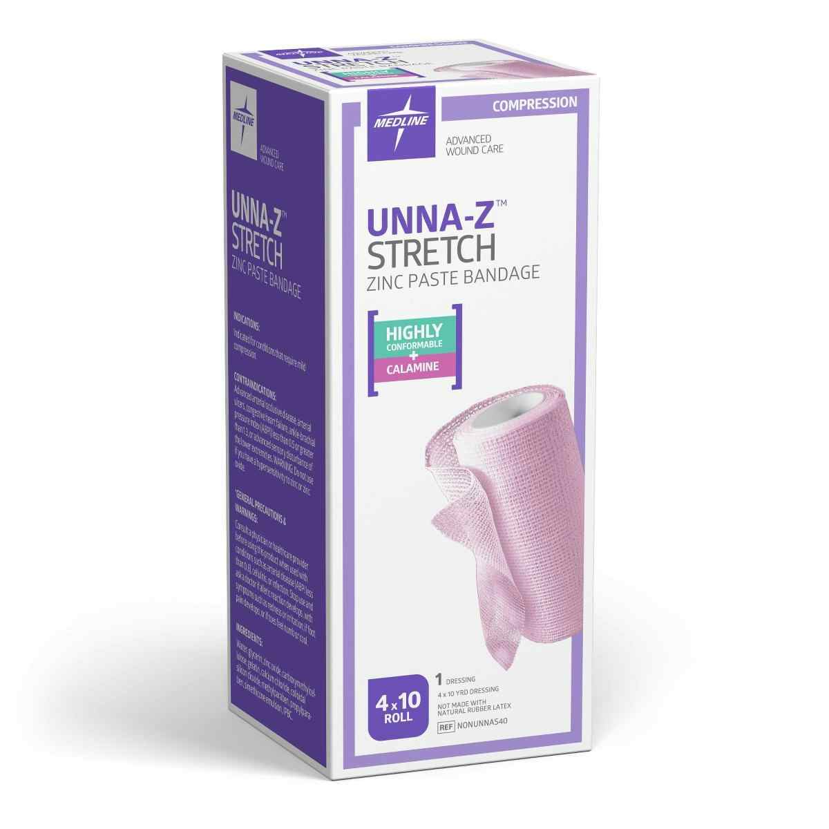 Medline Unna-Z Stretch Zinc Paste Bandage with Calamine, NONUNNAS40H, 4" X 10 yd. - 1 Roll