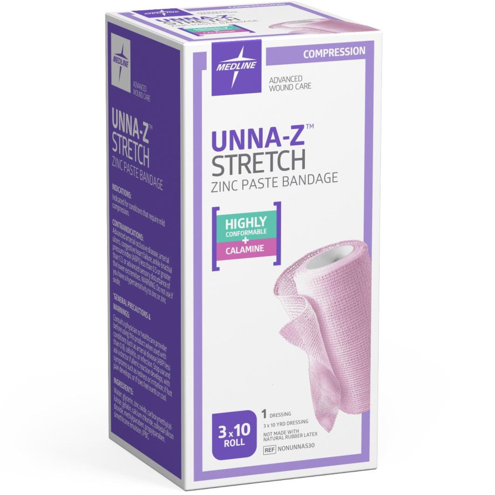 Medline Unna-Z Stretch Zinc Paste Bandage with Calamine, NONUNNAS30H, 3" X 10 yd. - 1 Roll