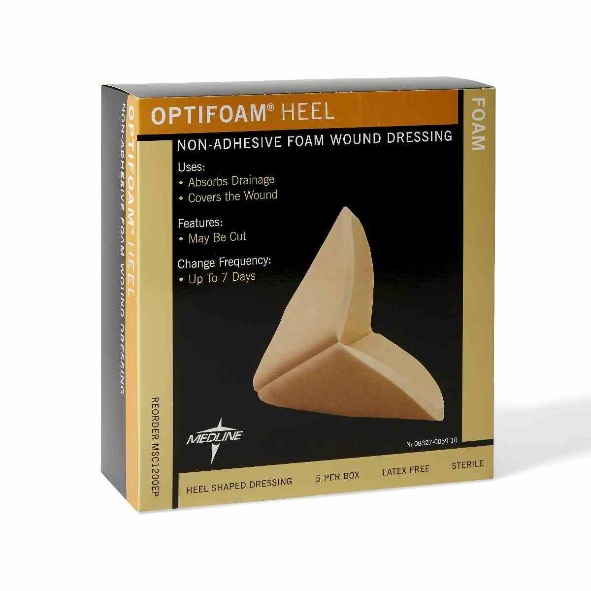 Medline Optifoam Heel Non-Adhesive Foam Wound Dressing, MSC1200EPZ, Box of 5