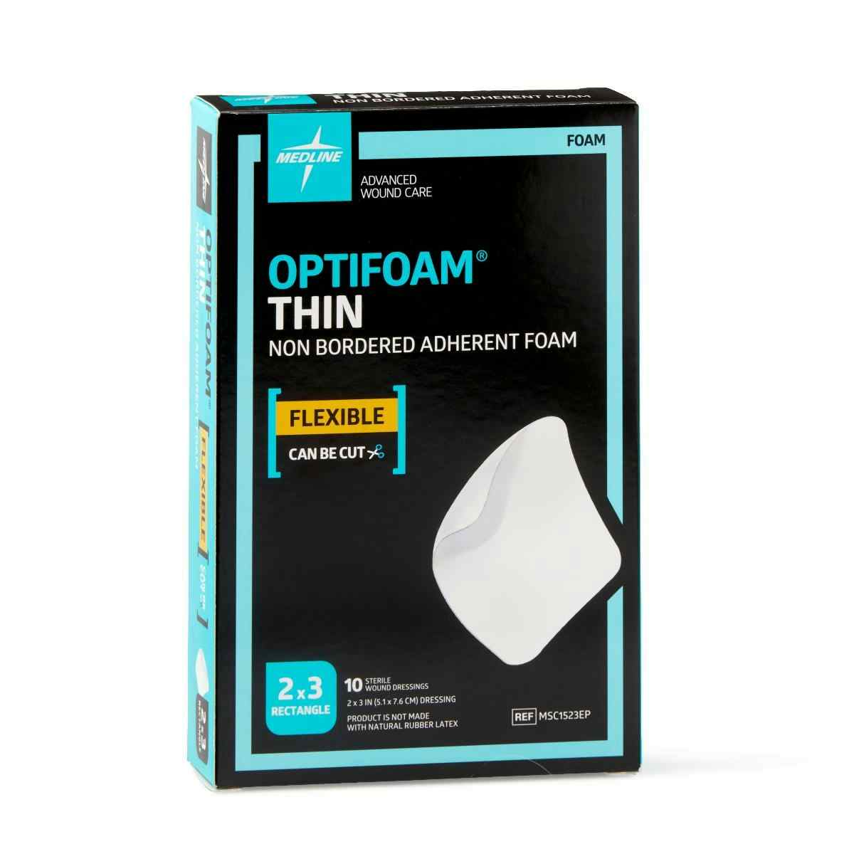 Medline Optifoam Thin Non Bordered Adhesive Foam Dressing, MSC1523EPZ, 2" X 3" - Box of 10