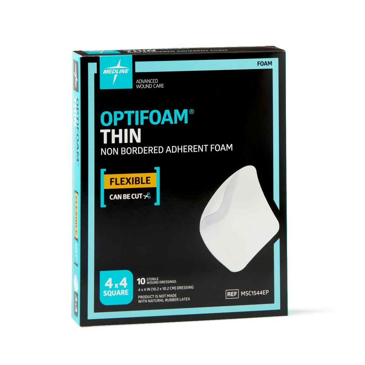 Medline Optifoam Thin Non Bordered Adhesive Foam Dressing, MSC1544EPZ, 4" X 4" - Box of 10