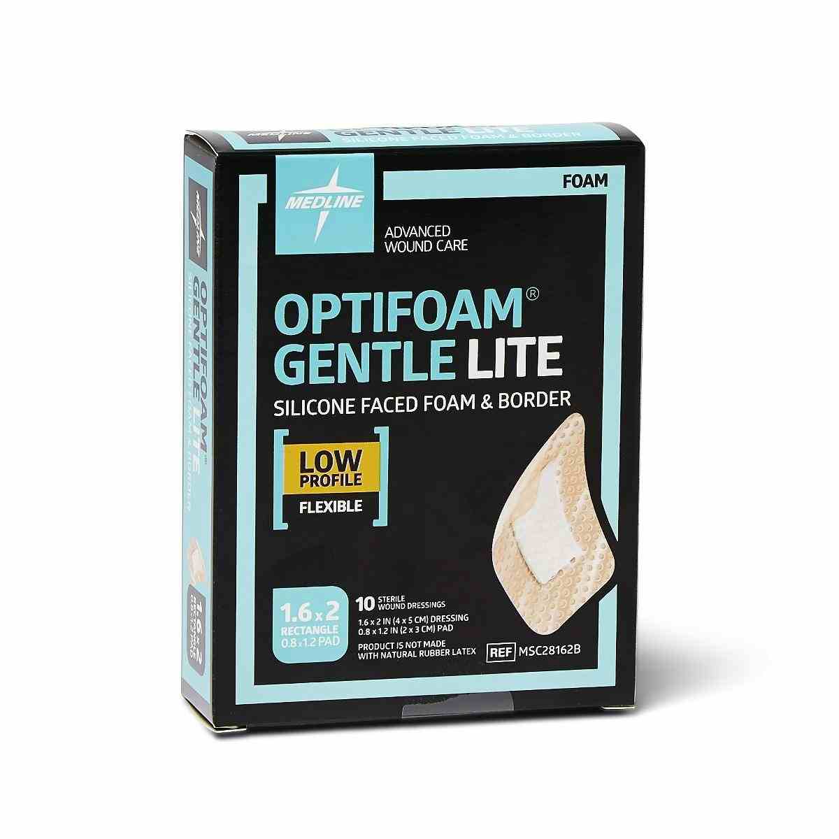 Medline Optifoam Gentle Lite Foam Dressing with Border, MSC28162BZ, 1.6" X 2" - Box of 10 