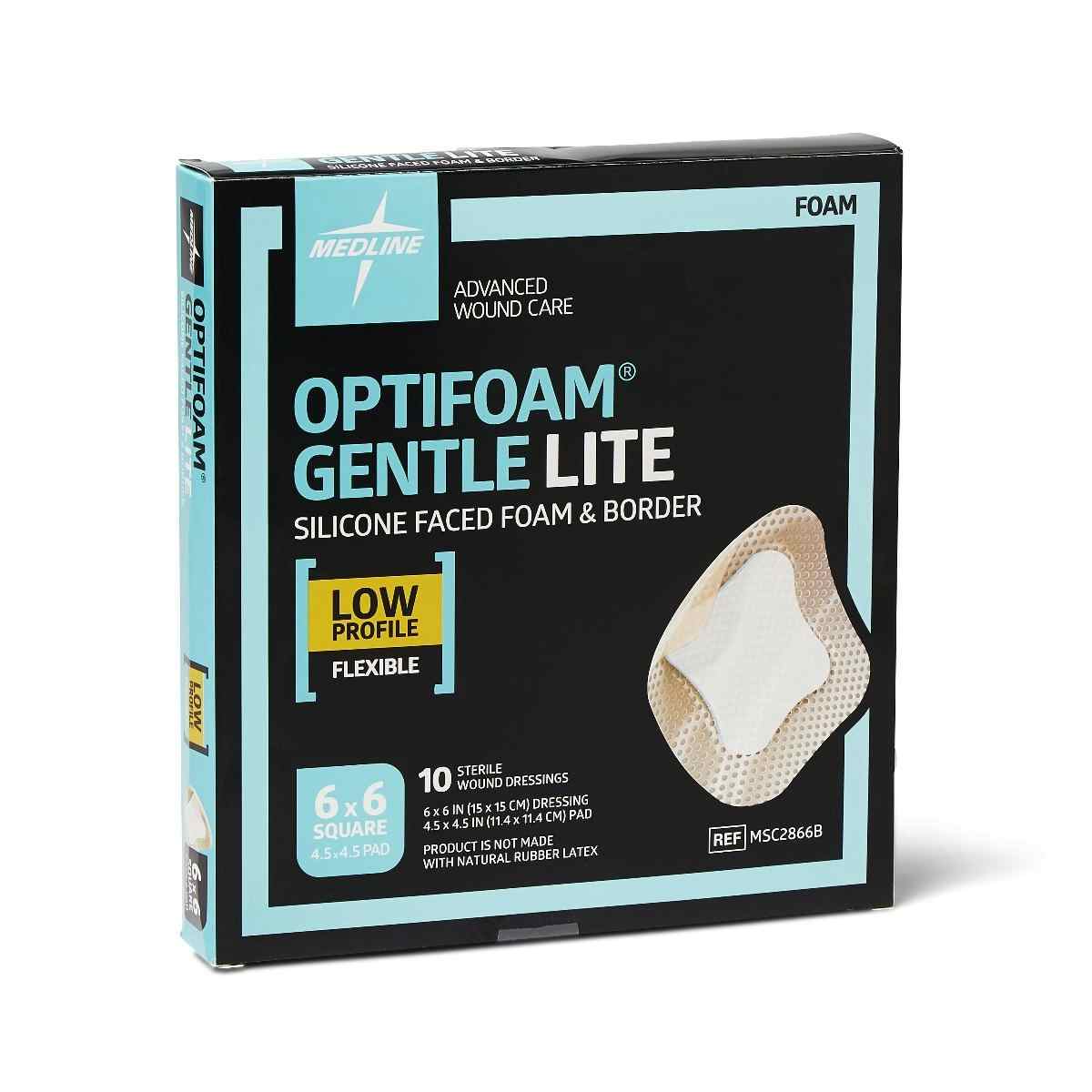 Medline Optifoam Gentle Lite Foam Dressing with Border, MSC2866BZ, 6" X 6" - Box of 10 