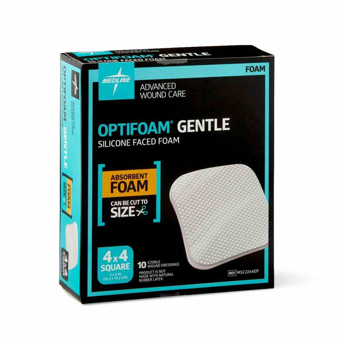 Medline Optifoam Gentle Silicone Faced Foam Dressing, MSC2244EPZ, 4" X 4" - Box of 10