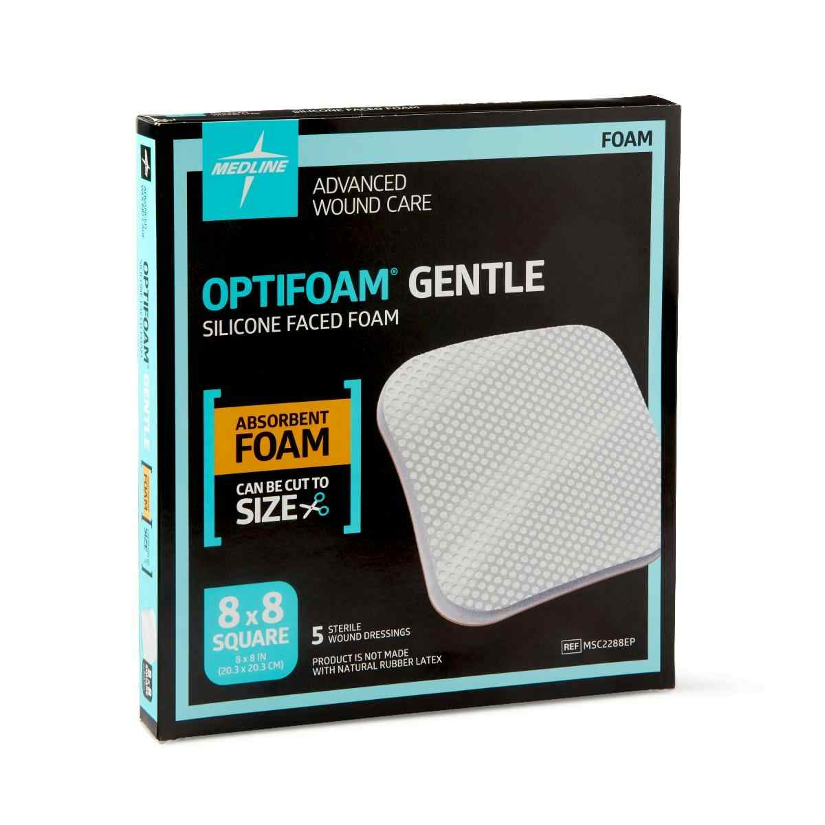 Medline Optifoam Gentle Silicone Faced Foam Dressing, MSC2288EPZ, 8" X 8" - Box of 5