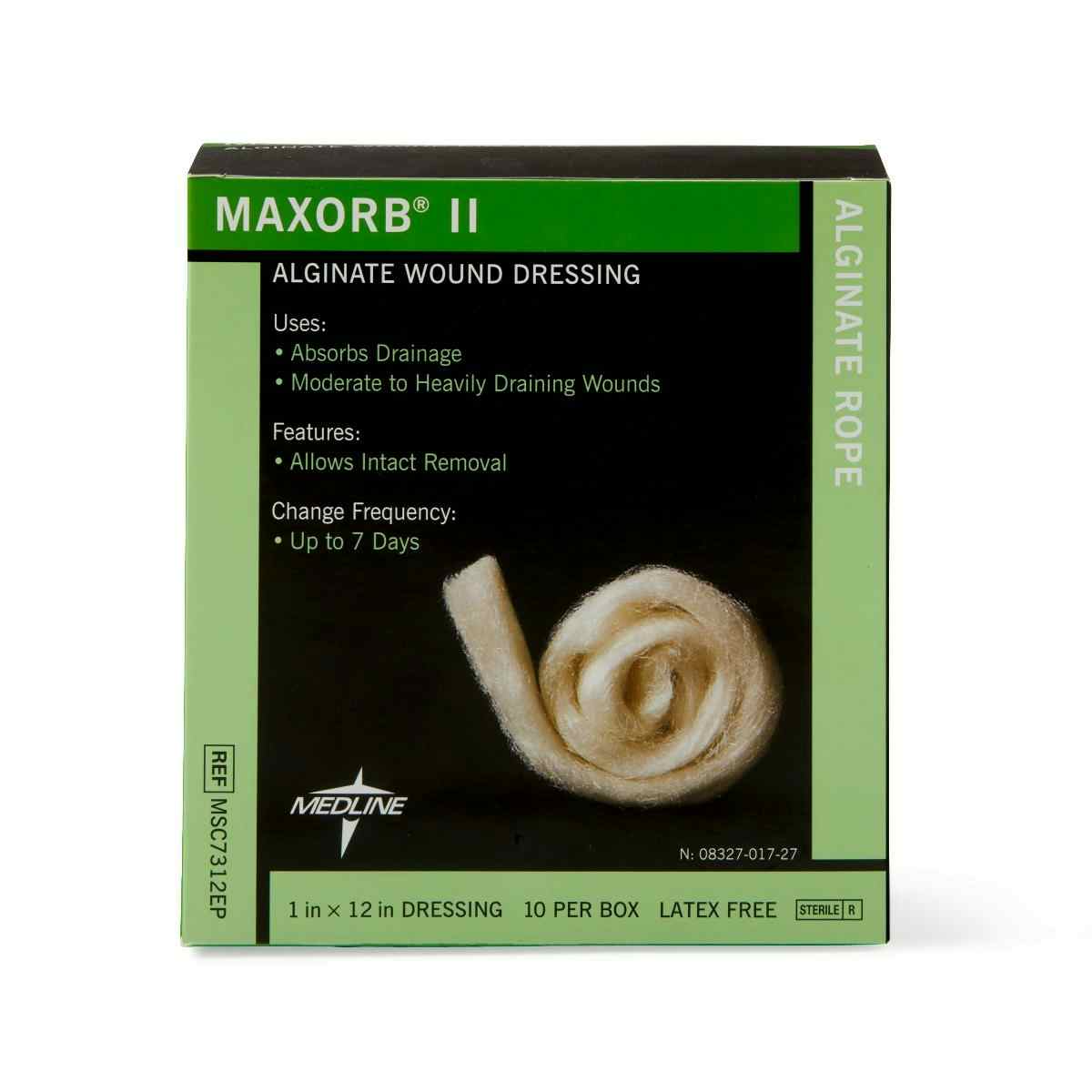 Medline Maxorb II Alginate Dressing Rope, MSC7312EPZ, 1" X 12" Rope - Box of 10