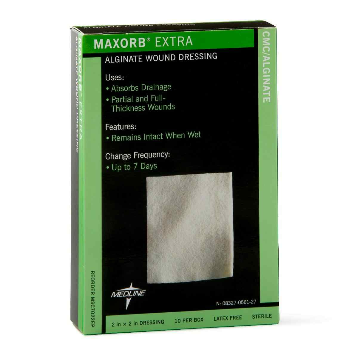 Medline Maxorb Extra CMC / Alginate Dressing, MSC7022EPZ, 2" X 2" - Square Dressing - Box of 10 