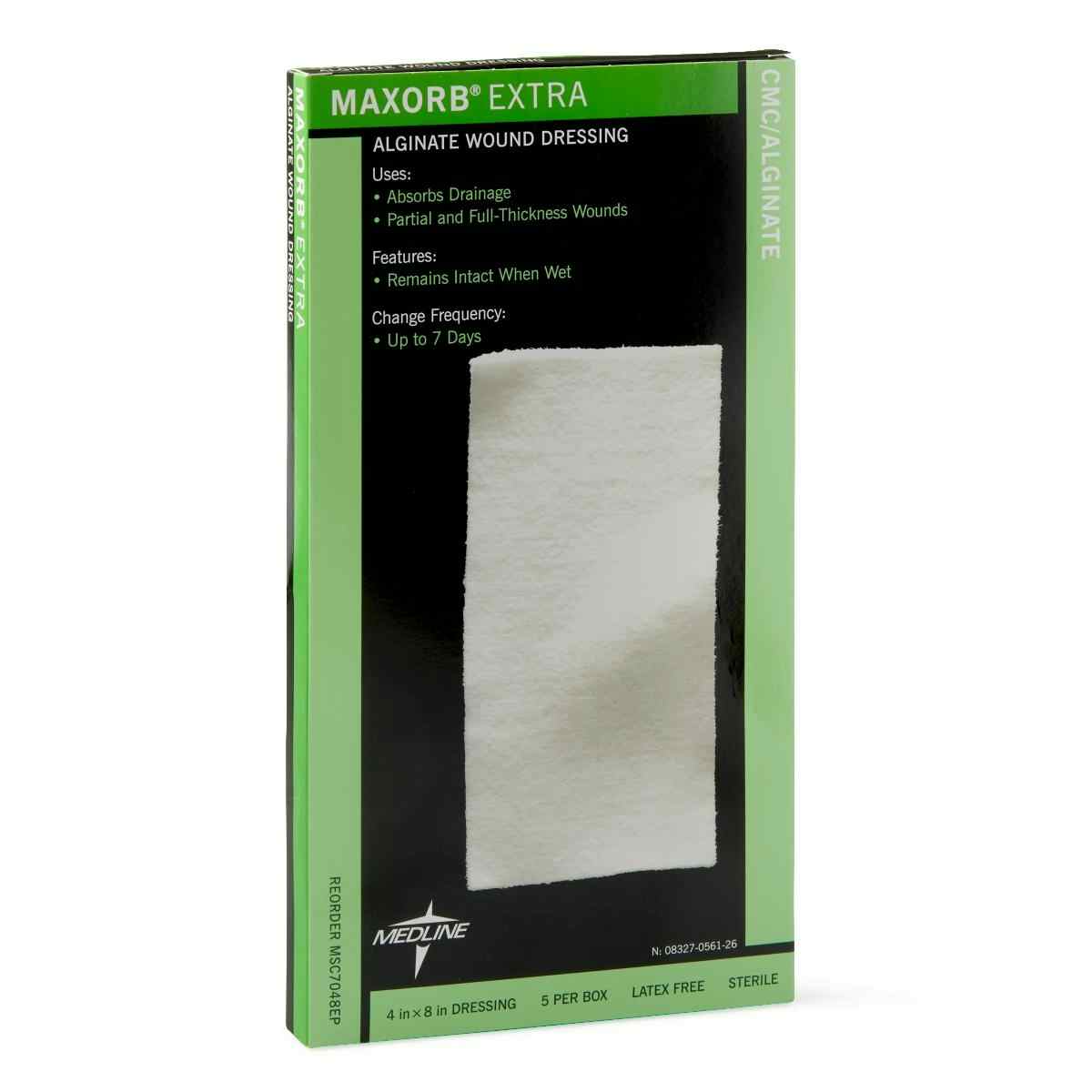 Medline Maxorb Extra CMC / Alginate Dressing, MSC7048EPZ, 4" X 8" - Square Dressing - Box of 5 